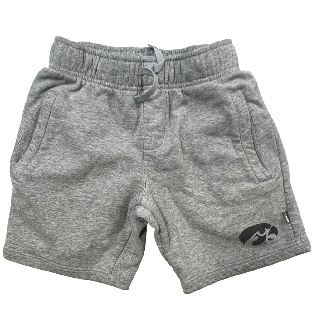 Kids Gray Sweat Shorts Medium 7-8 Embossed Athletic Iowa Hawkeyes J4